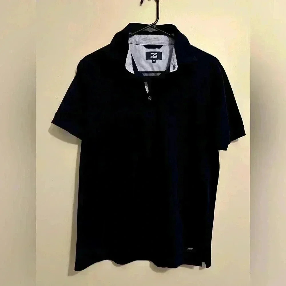 Cutter & Buck sz M men’s polo shirt, navy, blue & white detail
